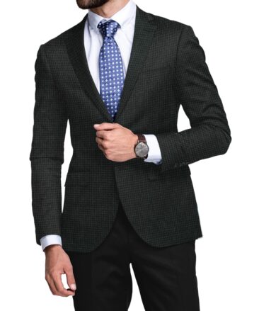 OCM Men's 50% Merino Wool  Houndstooth  2 Meter Unstitched Tweed Jacketing & Blazer Fabric (Black)