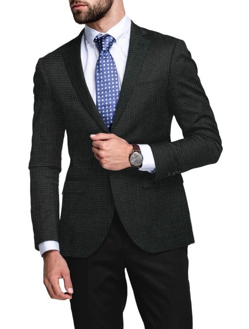 OCM Men's 50% Merino Wool  Houndstooth  2 Meter Unstitched Tweed Jacketing & Blazer Fabric (Black)