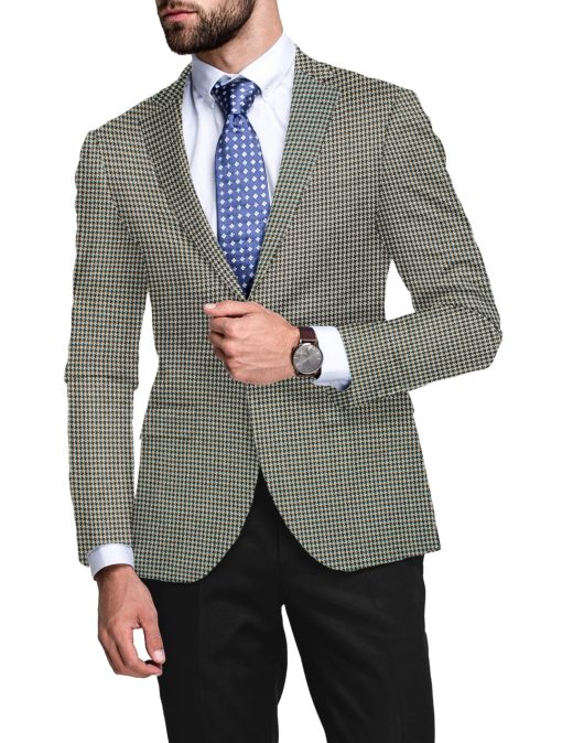 OCM Men's 50% Merino Wool  Houndstooth  2 Meter Unstitched Tweed Jacketing & Blazer Fabric (White & Black)