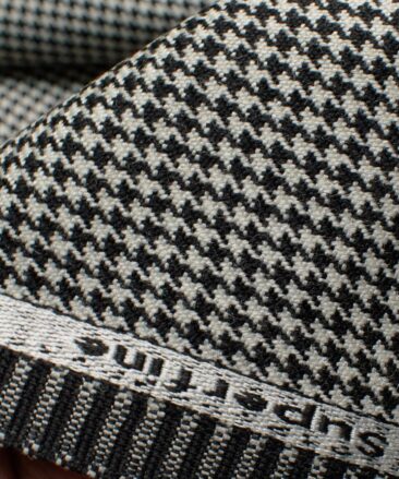 OCM Men's 50% Merino Wool  Houndstooth  2 Meter Unstitched Tweed Jacketing & Blazer Fabric (White & Black)