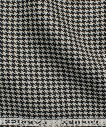 OCM Men's 50% Merino Wool  Houndstooth  2 Meter Unstitched Tweed Jacketing & Blazer Fabric (White & Black)