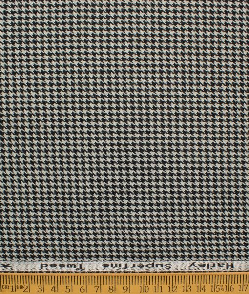 OCM Men's 50% Merino Wool  Houndstooth  2 Meter Unstitched Tweed Jacketing & Blazer Fabric (White & Black)