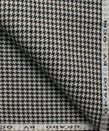 OCM Men's 50% Merino Wool  Houndstooth  2 Meter Unstitched Tweed Jacketing & Blazer Fabric (White & Black)