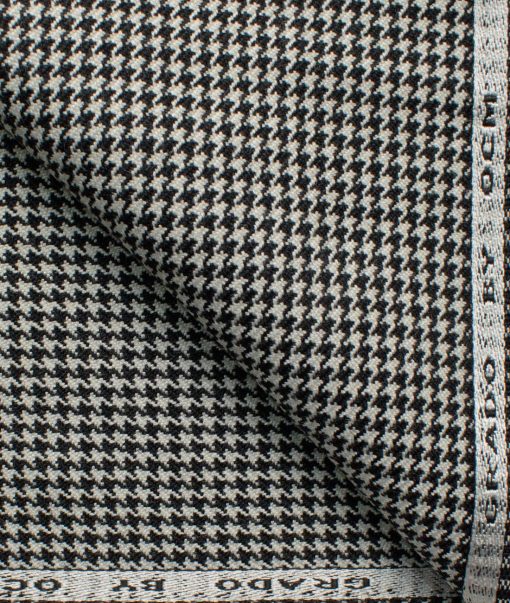 OCM Men's 50% Merino Wool  Houndstooth  2 Meter Unstitched Tweed Jacketing & Blazer Fabric (White & Black)