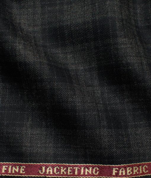 Raymond Men's 52% Merino Wool Super 70's Checks  2 Meter Unstitched Tweed Jacketing & Blazer Fabric (Grey & Black)