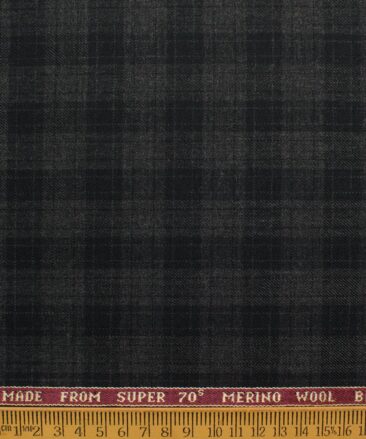 Raymond Men's 52% Merino Wool Super 70's Checks  2 Meter Unstitched Tweed Jacketing & Blazer Fabric (Grey & Black)