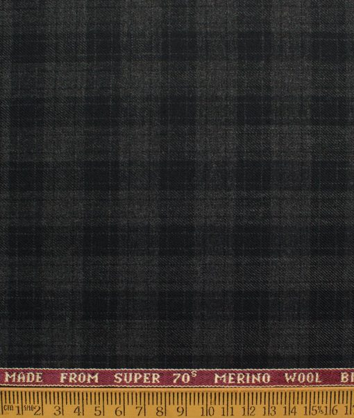 Raymond Men's 52% Merino Wool Super 70's Checks  2 Meter Unstitched Tweed Jacketing & Blazer Fabric (Grey & Black)