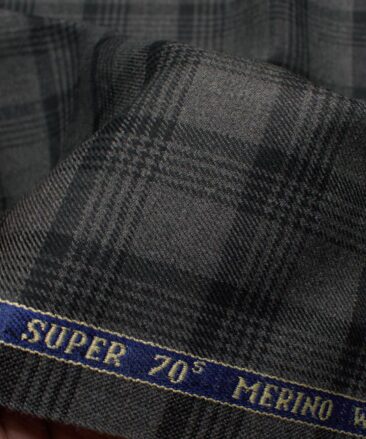 Raymond Men's 52% Merino Wool Super 70's Checks  2.20 Meter Unstitched Tweed Jacketing & Blazer Fabric (Dark Grey)