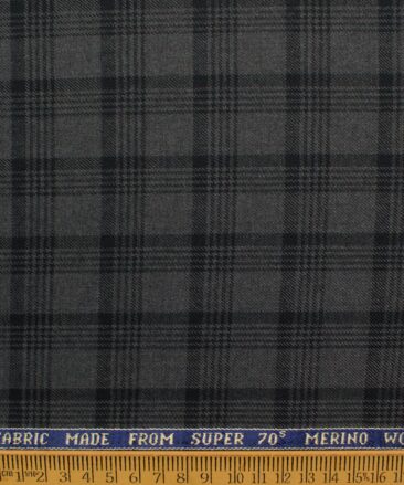 Raymond Men's 52% Merino Wool Super 70's Checks  2.20 Meter Unstitched Tweed Jacketing & Blazer Fabric (Dark Grey)