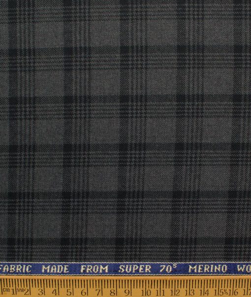 Raymond Men's 52% Merino Wool Super 70's Checks  2.20 Meter Unstitched Tweed Jacketing & Blazer Fabric (Dark Grey)