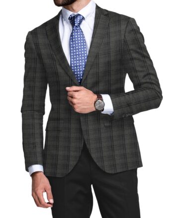 Raymond Men's 52% Merino Wool  Checks  2.20 Meter Unstitched Tweed Jacketing & Blazer Fabric (Dark Grey)