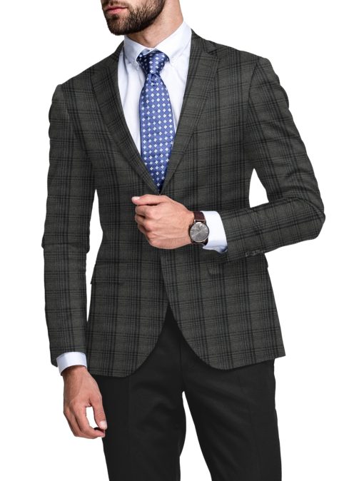 Raymond Men's 52% Merino Wool  Checks  2.20 Meter Unstitched Tweed Jacketing & Blazer Fabric (Dark Grey)