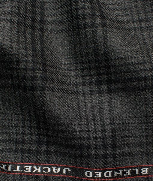 Raymond Men's 52% Merino Wool  Checks  2.20 Meter Unstitched Tweed Jacketing & Blazer Fabric (Dark Grey)