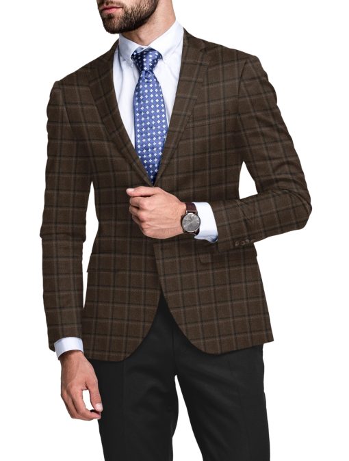 Raymond Men's 52% Merino Wool  Checks  2.20 Meter Unstitched Tweed Jacketing & Blazer Fabric (Brown)