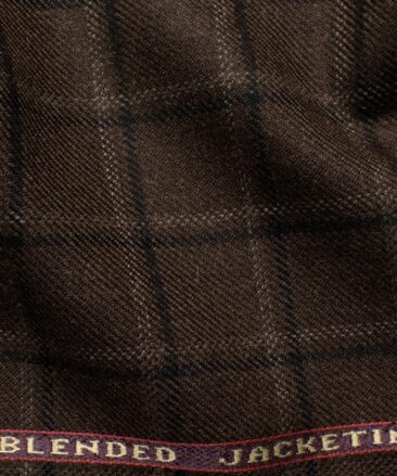 Raymond Men's 52% Merino Wool  Checks  2.20 Meter Unstitched Tweed Jacketing & Blazer Fabric (Brown)