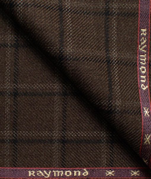 Raymond Men's 52% Merino Wool  Checks  2.20 Meter Unstitched Tweed Jacketing & Blazer Fabric (Brown)