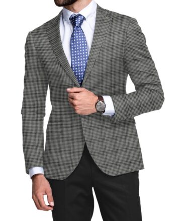 Raymond Men's 52% Merino Wool  Houndstooth  2.20 Meter Unstitched Tweed Jacketing & Blazer Fabric (Grey & Black)