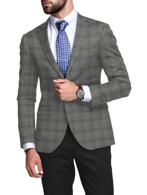 Raymond Men's 52% Merino Wool  Houndstooth  2.20 Meter Unstitched Tweed Jacketing & Blazer Fabric (Grey & Black)