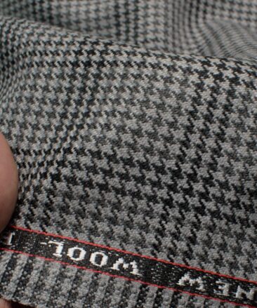 Raymond Men's 52% Merino Wool  Houndstooth  2.20 Meter Unstitched Tweed Jacketing & Blazer Fabric (Grey & Black)