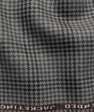 Raymond Men's 52% Merino Wool  Houndstooth  2.20 Meter Unstitched Tweed Jacketing & Blazer Fabric (Grey & Black)