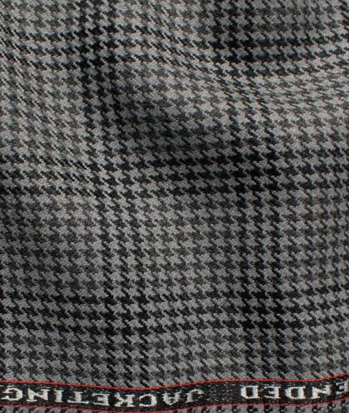 Raymond Men's 52% Merino Wool  Houndstooth  2.20 Meter Unstitched Tweed Jacketing & Blazer Fabric (Grey & Black)