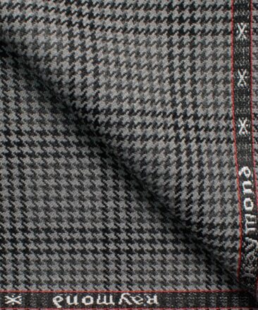 Raymond Men's 52% Merino Wool  Houndstooth  2.20 Meter Unstitched Tweed Jacketing & Blazer Fabric (Grey & Black)