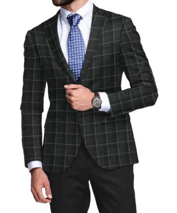 Raymond Men's 52% Merino Wool  Checks  2.20 Meter Unstitched Tweed Jacketing & Blazer Fabric (Dark Grey)