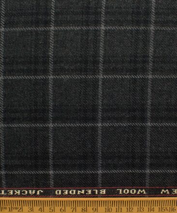 Raymond Men's 52% Merino Wool  Checks  2.20 Meter Unstitched Tweed Jacketing & Blazer Fabric (Dark Grey)