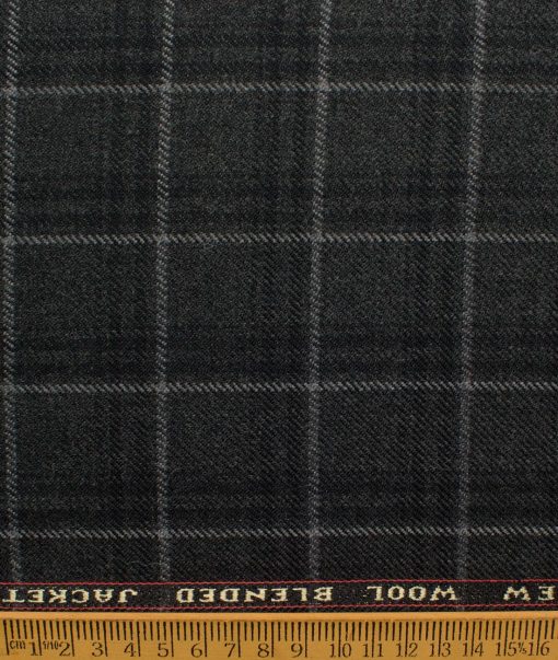 Raymond Men's 52% Merino Wool  Checks  2.20 Meter Unstitched Tweed Jacketing & Blazer Fabric (Dark Grey)