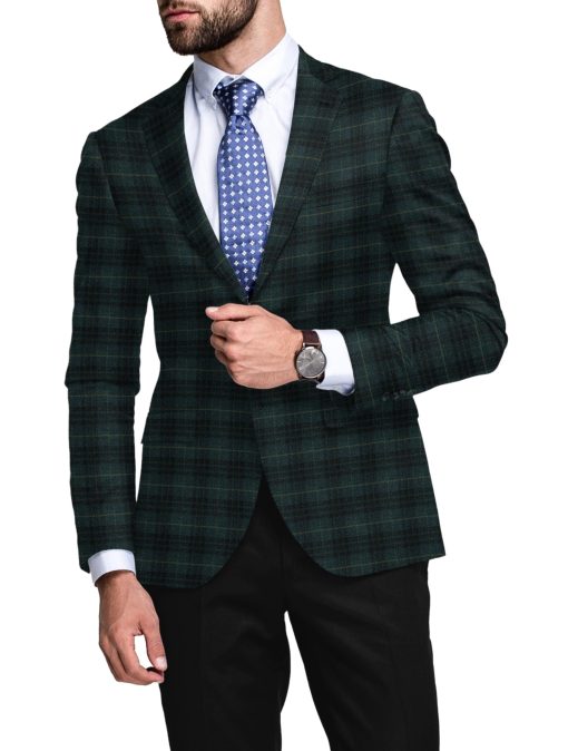 Raymond Men's 100% Merino Wool Checks  2.20 Meter Unstitched Tweed Jacketing & Blazer Fabric (Pine Green)