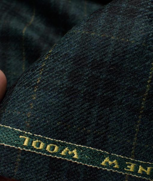 Raymond Men's 100% Merino Wool Checks  2.20 Meter Unstitched Tweed Jacketing & Blazer Fabric (Pine Green)