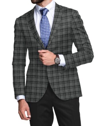 Raymond Men's 100% Merino Wool Checks  2.20 Meter Unstitched Tweed Jacketing & Blazer Fabric (Grey)