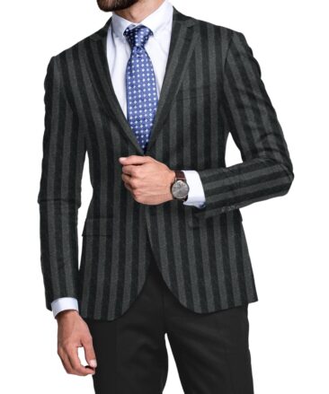 Raymond Men's 100% Merino Wool Striped  2.20 Meter Unstitched Tweed Jacketing & Blazer Fabric (Grey & Black)