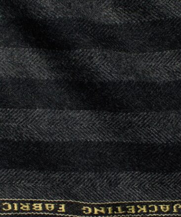 Raymond Men's 100% Merino Wool Striped  2.20 Meter Unstitched Tweed Jacketing & Blazer Fabric (Grey & Black)