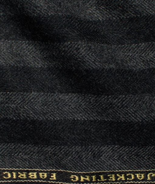 Raymond Men's 100% Merino Wool Striped  2.20 Meter Unstitched Tweed Jacketing & Blazer Fabric (Grey & Black)