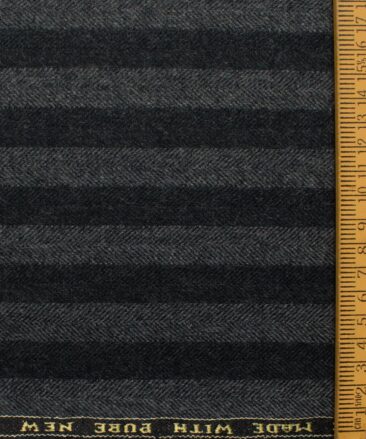 Raymond Men's 100% Merino Wool Striped  2.20 Meter Unstitched Tweed Jacketing & Blazer Fabric (Grey & Black)