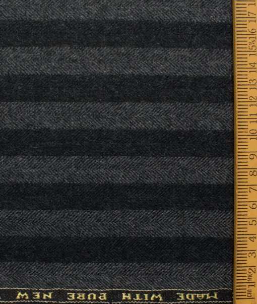 Raymond Men's 100% Merino Wool Striped  2.20 Meter Unstitched Tweed Jacketing & Blazer Fabric (Grey & Black)