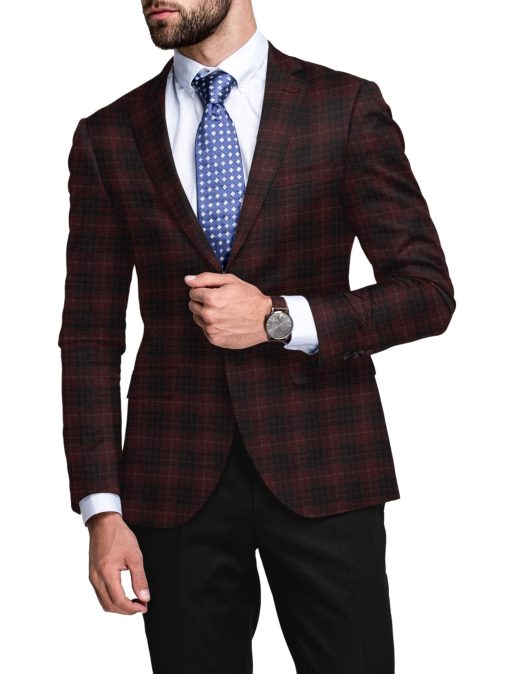 Raymond Men's 100% Merino Wool Checks  2.20 Meter Unstitched Tweed Jacketing & Blazer Fabric (Maroon)