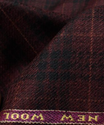 Raymond Men's 100% Merino Wool Checks  2.20 Meter Unstitched Tweed Jacketing & Blazer Fabric (Maroon)