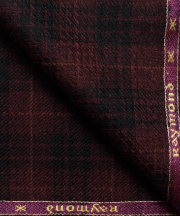 Raymond Men's 100% Merino Wool Checks  2.20 Meter Unstitched Tweed Jacketing & Blazer Fabric (Maroon)