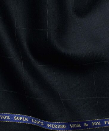 Raymond Men's 70% Wool Super 120's Checks  Unstitched Suiting Fabric (Dark Navy Blue)