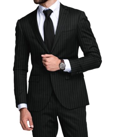 Canetti Men's Terry Rayon  Striped  Unstitched Suiting Fabric (Black)