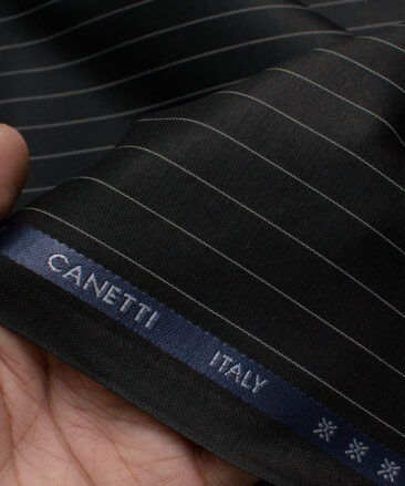 Canetti Men's Terry Rayon  Striped  Unstitched Suiting Fabric (Black)