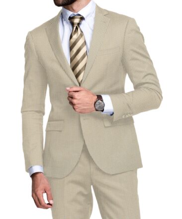 Canetti Men's Terry Rayon  Checks  Unstitched Stretchable Suiting Fabric (White & Brown)