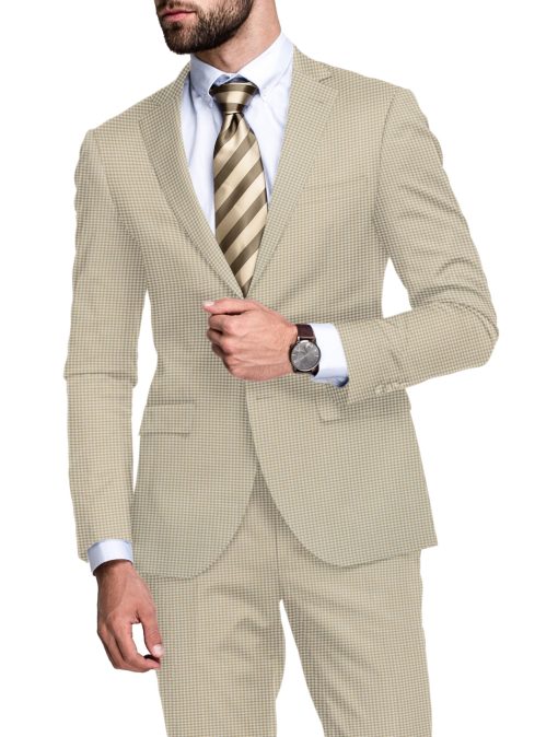 Canetti Men's Terry Rayon  Checks  Unstitched Stretchable Suiting Fabric (White & Brown)