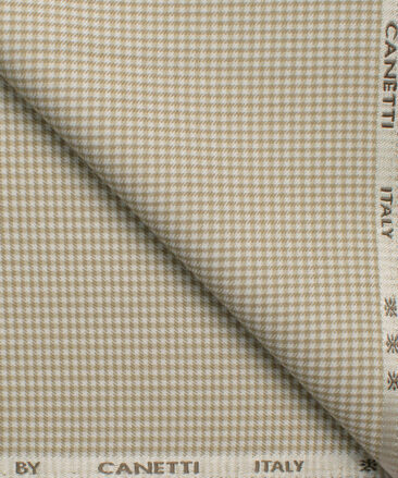 Canetti Men's Terry Rayon  Checks  Unstitched Stretchable Suiting Fabric (White & Brown)