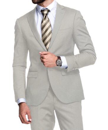 Canetti Men's Terry Rayon  Checks  Unstitched Stretchable Suiting Fabric (White & Grey)