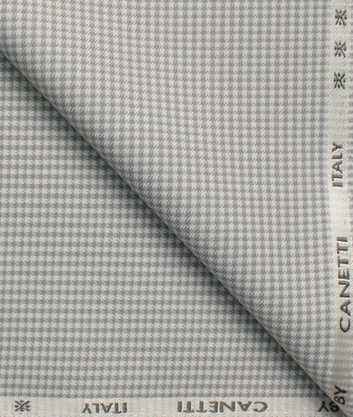 Canetti Men's Terry Rayon  Checks  Unstitched Stretchable Suiting Fabric (White & Grey)