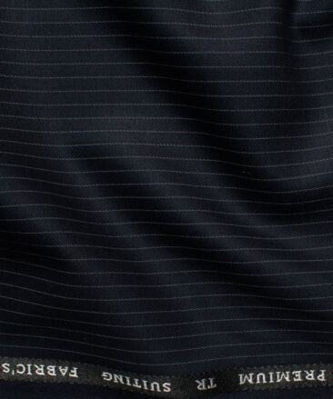 Canetti Men's Terry Rayon  Striped  Unstitched Suiting Fabric (Navy Blue)