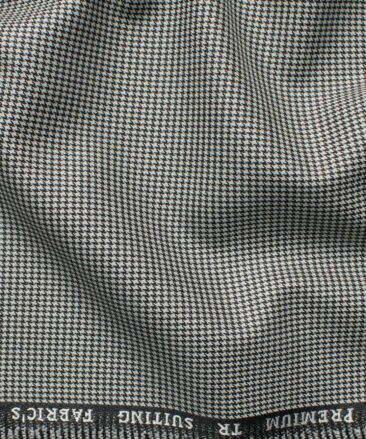 Canetti Men's Terry Rayon  Houndstooth  Unstitched Suiting Fabric (White & Black)